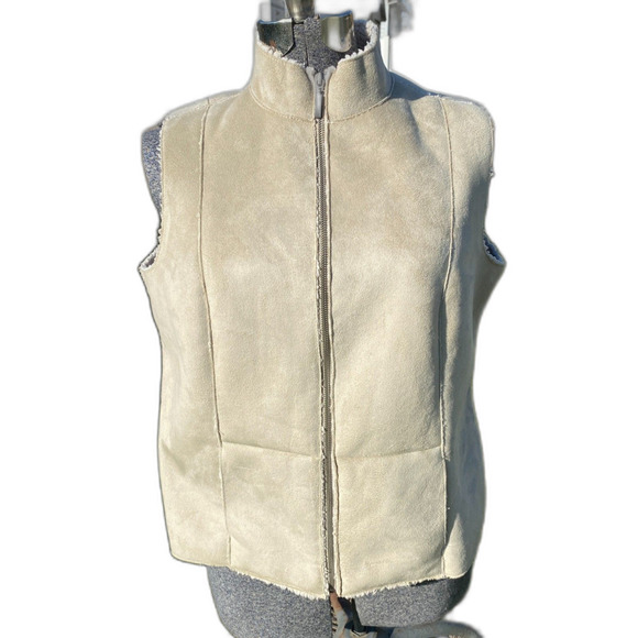 Chico's Jackets & Blazers - Chico's Penny Lane Sherpa Faux Suede Ecru Vest Zip Front Pockets Size 2 L/ 12-14